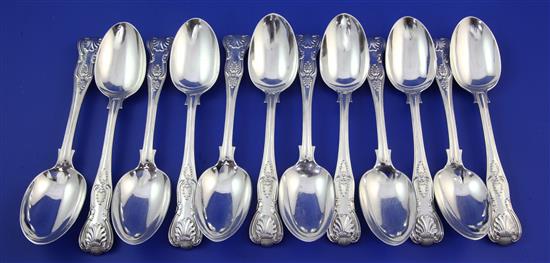 A set of twelve Victorian silver double struck Kings pattern dessert spoons, 7in.